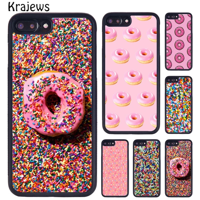 Krajews Candy Creamy Pink Donut Sprinkles Phone Case For iPhone 16 15 14 XR XS 11 12 mini 13 Pro MAX Plus cover coque