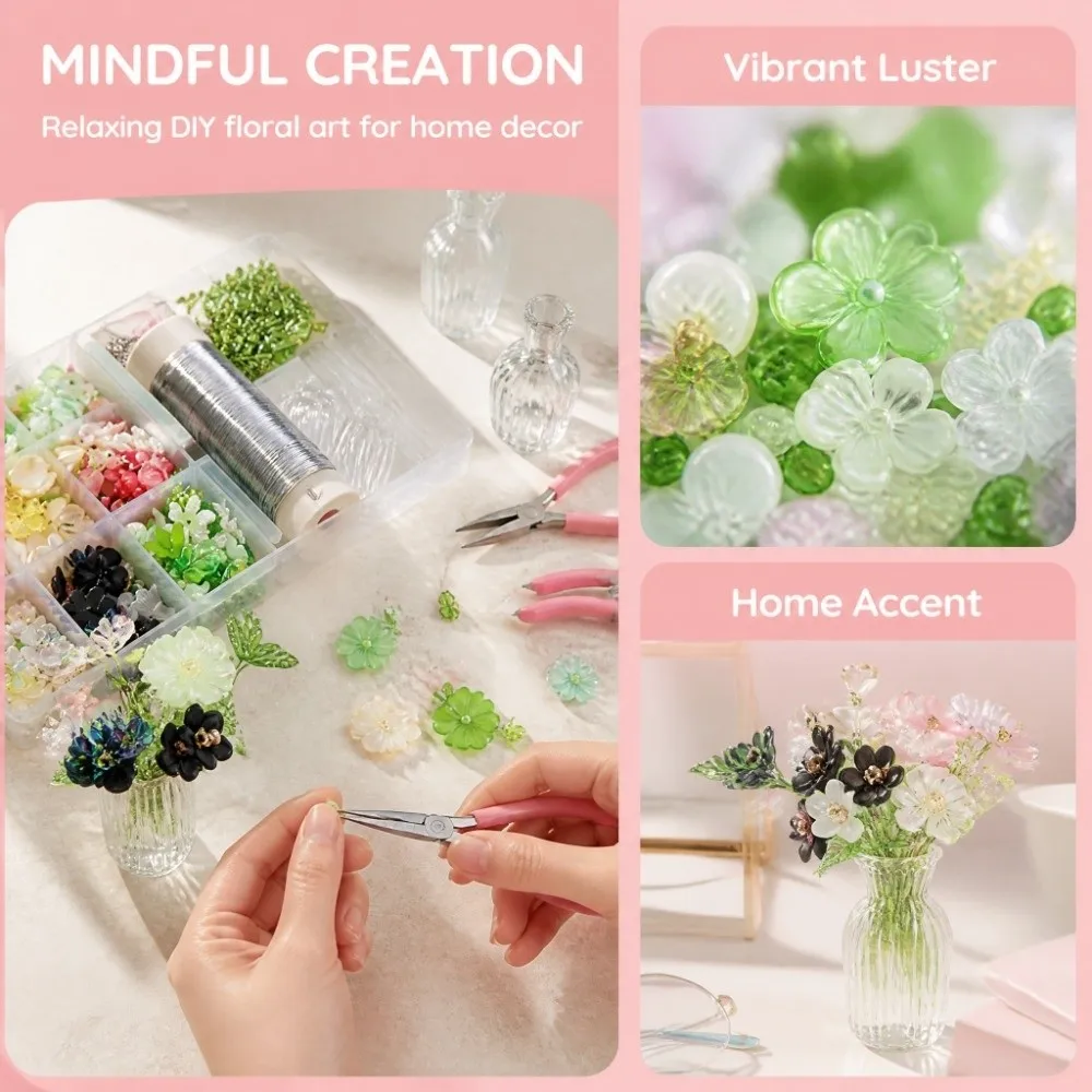 Crystal Glass Material 6mm Green Glass Beads Set Beginner Friendly Handmade DIY Supplies DIY Beaded Plants Multi-shaped