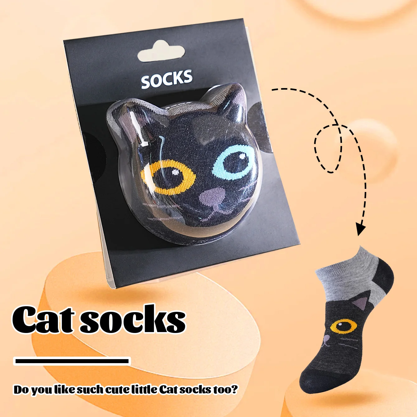 1 pair of unisex short socks with a novel and interesting animal cat design, gift box socks, creative socks, fashionable and trendy style, comfortable and breathable, suitable for parties, casual wear, Valentine's Day, Halloween, birthdays, Christmas, New Year, Thanksgiving, autumn and winter, all-season style, creative gift box