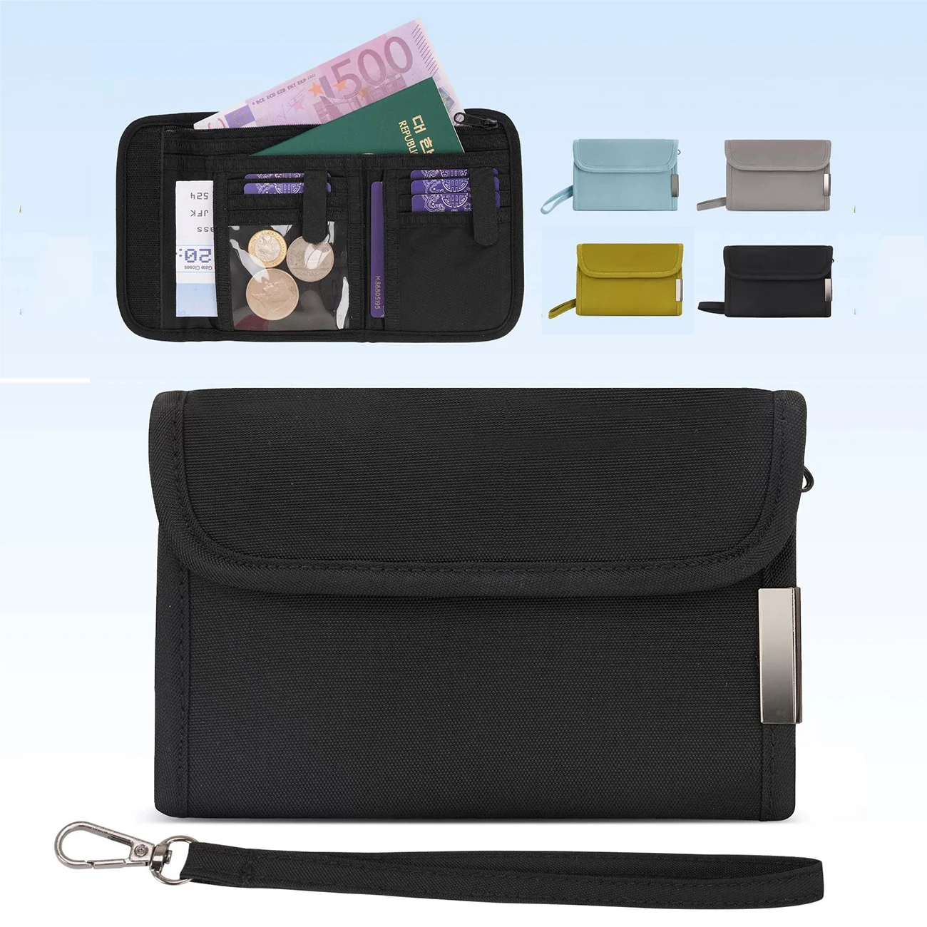New RFID Trifold Short Wallet With Multiple Card Slots Card Holder Women Wristband Purse Travel Passport Wallet Portable Handbag
