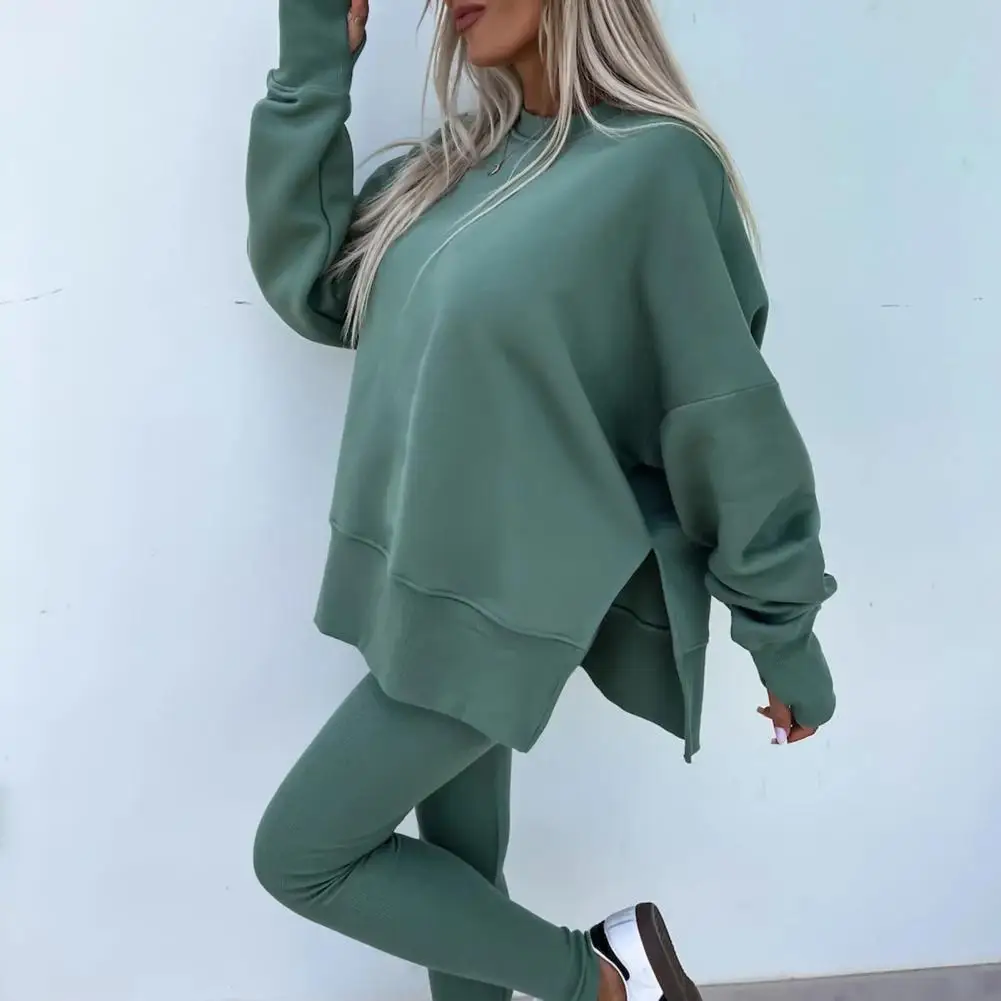 Women Long-sleeved Sweatshirt Set Women\'s Winter Tracksuit Set with Irregular Hem Sweatshirt Elastic Waist Trousers 2 for Wear