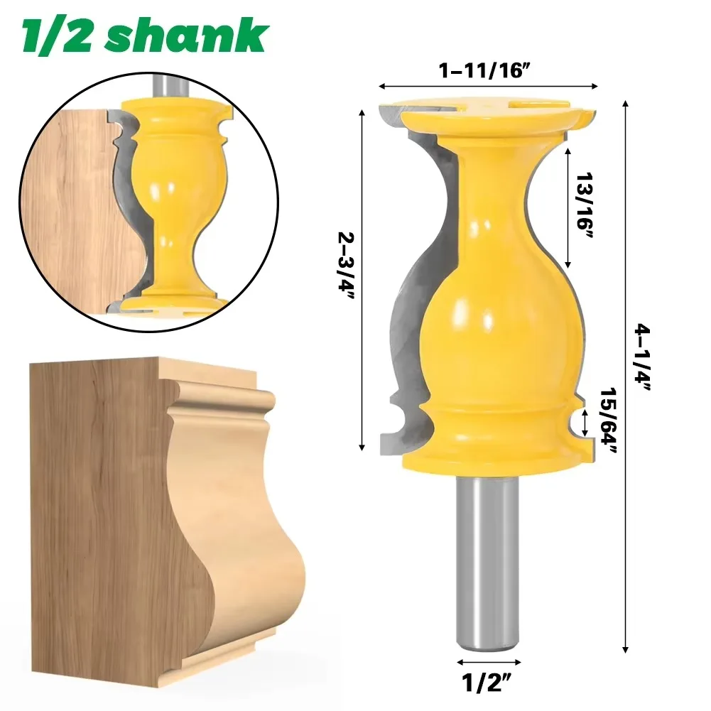 1PC 1/2" 12.7MM 12MM Shank Milling Cutter Wood Carving Architectural Cemented Carbide Molding Router Bit Trimming Wood Milling