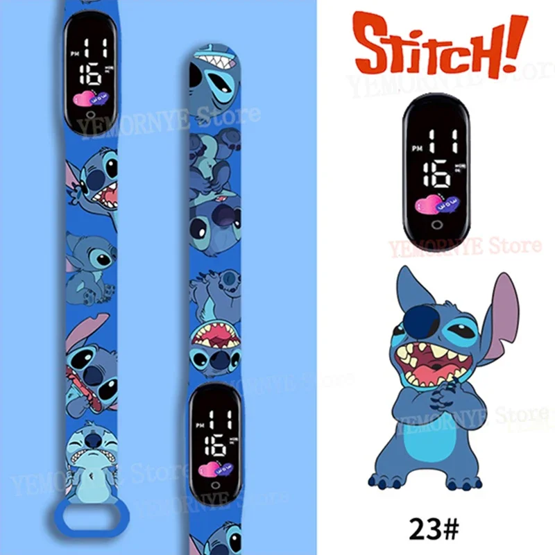 

Цифровые детские часы Disney Stitch, фигурки аниме, светодиодные светящиеся часы, сенсорные водонепроницаемые электронные спортивные часы, детский подарок на день рождения