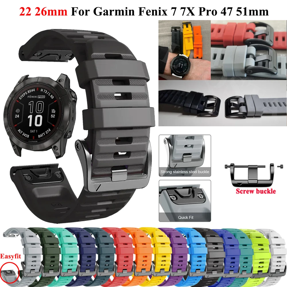 

26 22MM Silicone Watchband For Garmin Fenix 8 47mm 51mm 7 7X Pro Fenix 6 6X Pro 5 5X Plus Quick Release Watch Easyfit Wristband