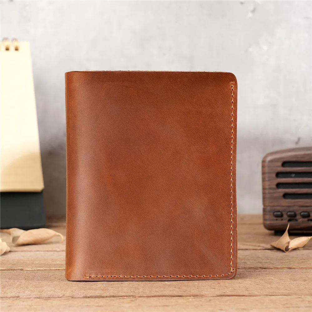 1139   Men's Genuine Leather Cowhide Wallet, Casual Retro Crazy Horse Leather Vertical Card Bag Wallet, Wallet