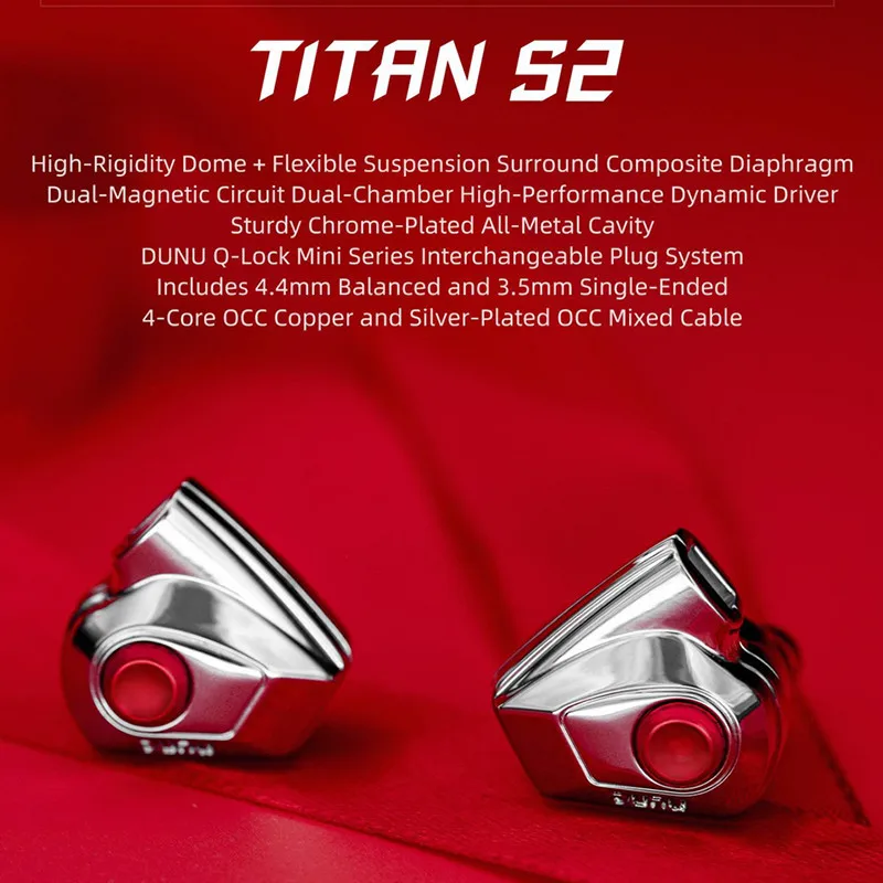 DUNU TITAN S2 Dynamic Driver in-Ear Earphone Hi-Res Audio Earbuds 0.78mm 3.5mm+4.4mm Q-Lock Mini Interchangeable Plug Hidizs
