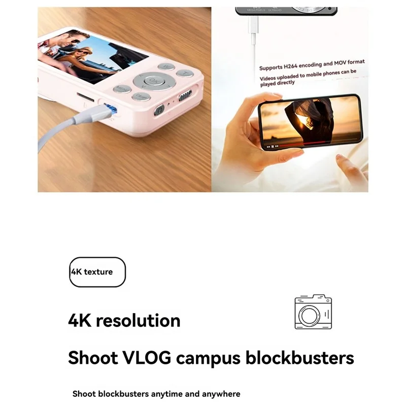 ABMF-Children's Digital Camera HD Video 4K 30Fps 2000Mah Long Time Recording Recorder Fill Lights OTG Fuction