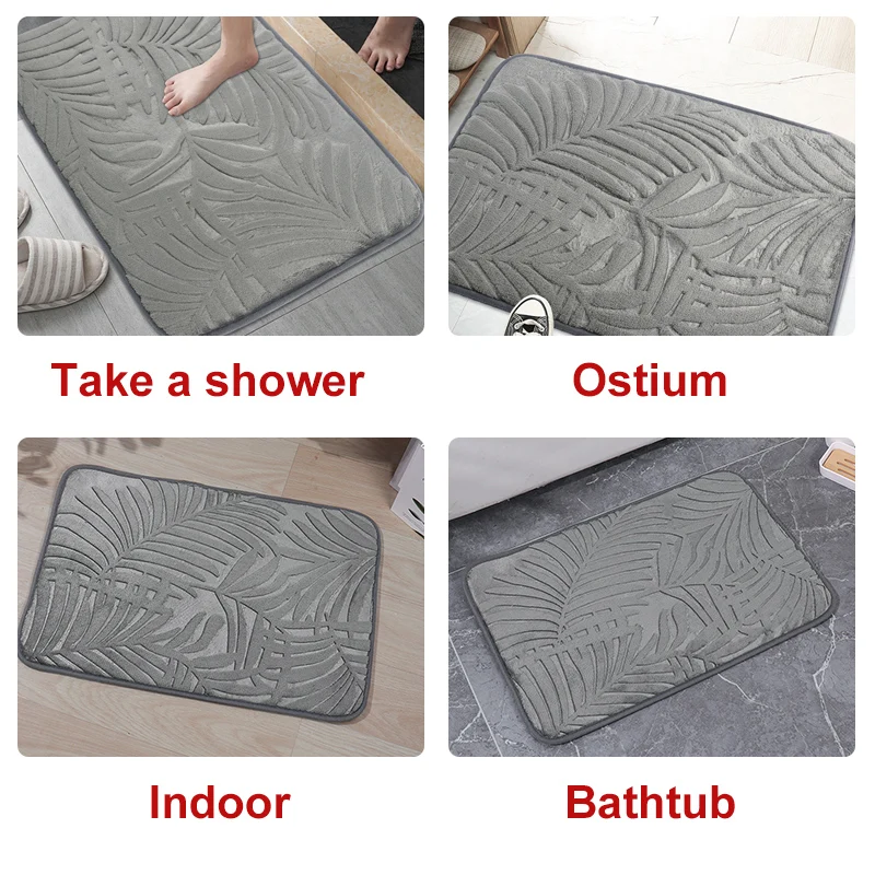 Floor Bath Mat Coral Fleece Bathroom Carpet Water Absorption Non-slip Memory Foam Absorbent Washable Rug Toilet Floor Mat