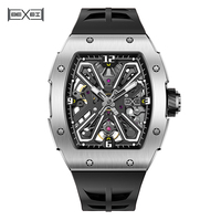 BEXEI 9113 Skeleton Automatic Mechanical Watch for Men Luxury 80 Hours Power Barrel Shaped Sapphire Man Watch Luminous Business