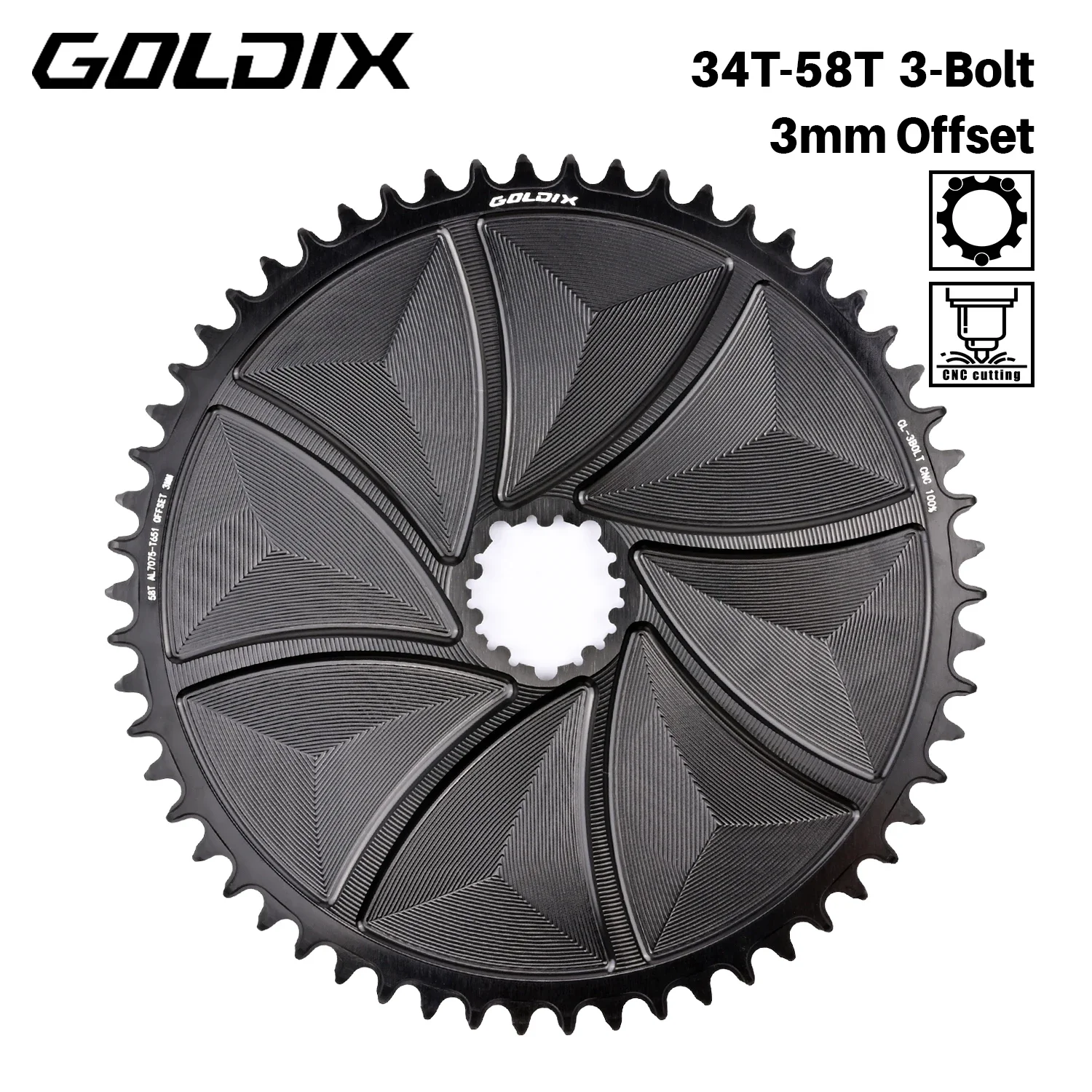 GOLDIX AERO Chainring 3-Bolt 3mm Offset Bicycle Chainring Wide and Narrow Teeth CNC Hollow Cutting Machining for 3Bolt Crankset