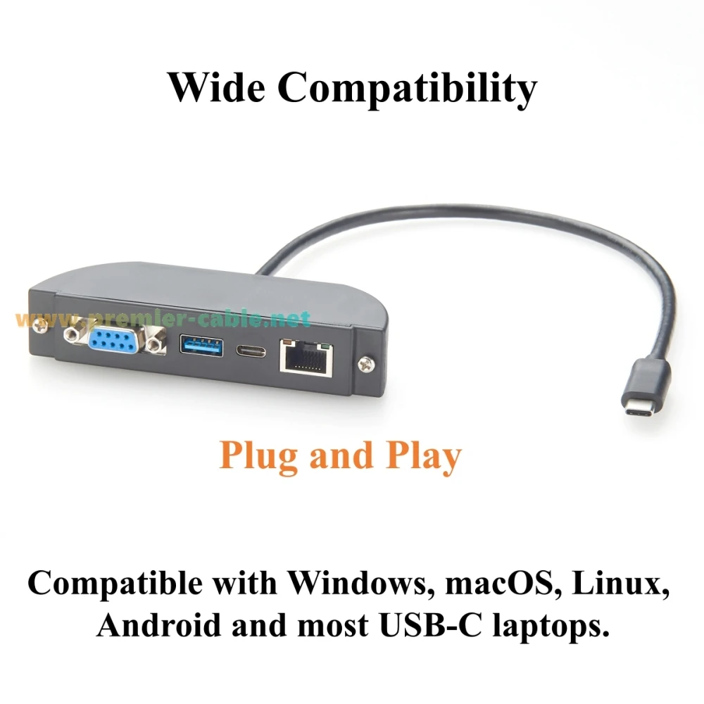 USB-C-Hub, 4-in-1 Schraubplatten-Multiport-Adapter, RS232 DB9, Gigabit-Ethernet, 10Gbps USB-A & USB-C Datenanschlüsse, für Windows – Detail 7