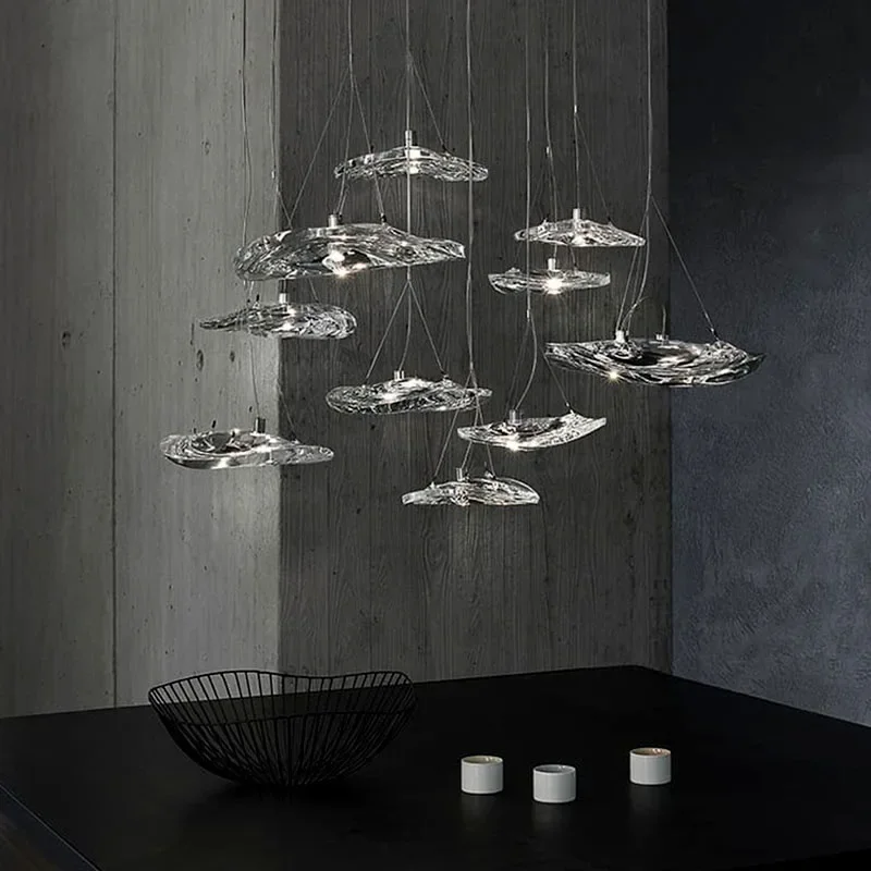 

Italian Designer Art Plate LED Pendant Lamp Staircase Glass Living Room Bar Restaurant Kitchen Counter Home Decoration High-end