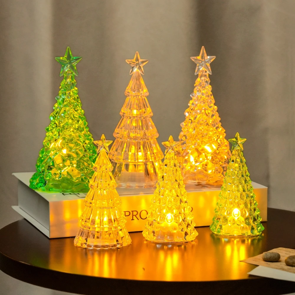 

Desktop Decoration Festive Star Christmas Tree Lights Led Crystal Candle Night Light Led Ornament for Desktop Home Decoration
