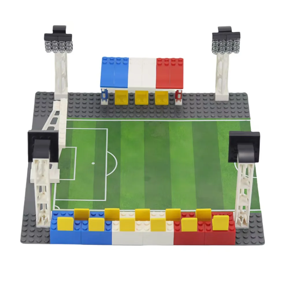 MOC Soccer Field Scene Building Blocks Kit with Mini Doll Figures Baseplate Sports Ground Puzzle Assmbly Bricks