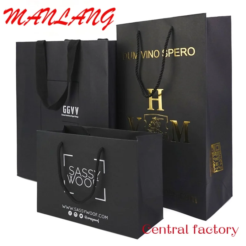 Custom  Custom Printed Your Own Logo Luxury Kraft Black Packaging Paper Shopping bags with Logos