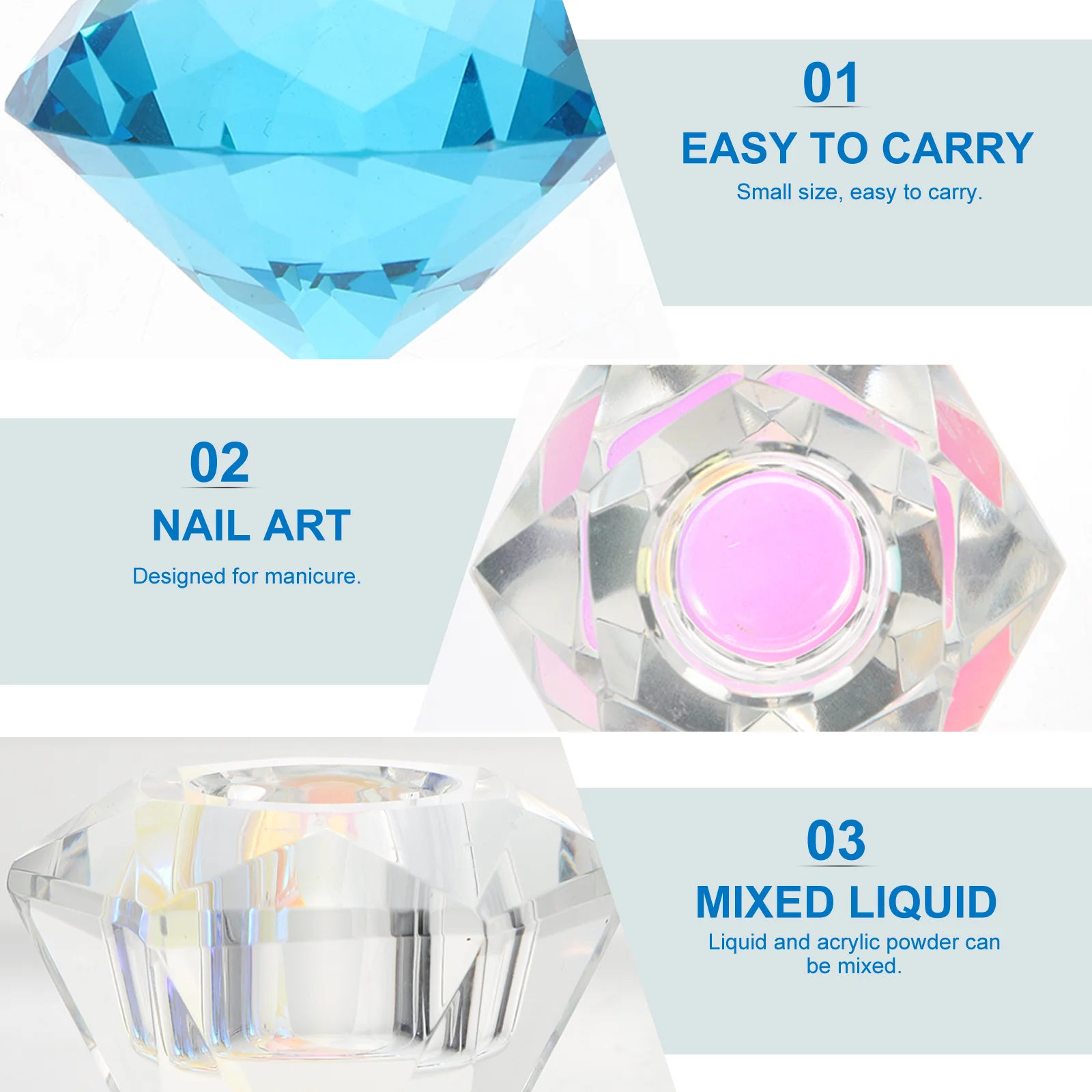 ถ้วยคริสตัล 1 ชิ้น ถ้วยใส่ผงอะคริลิคสำหรับทำเล็บ ถ้วยอเนกประสงค์สำหรับใส่ของเหลวทำเล็บ ทำความสะอาดง่าย