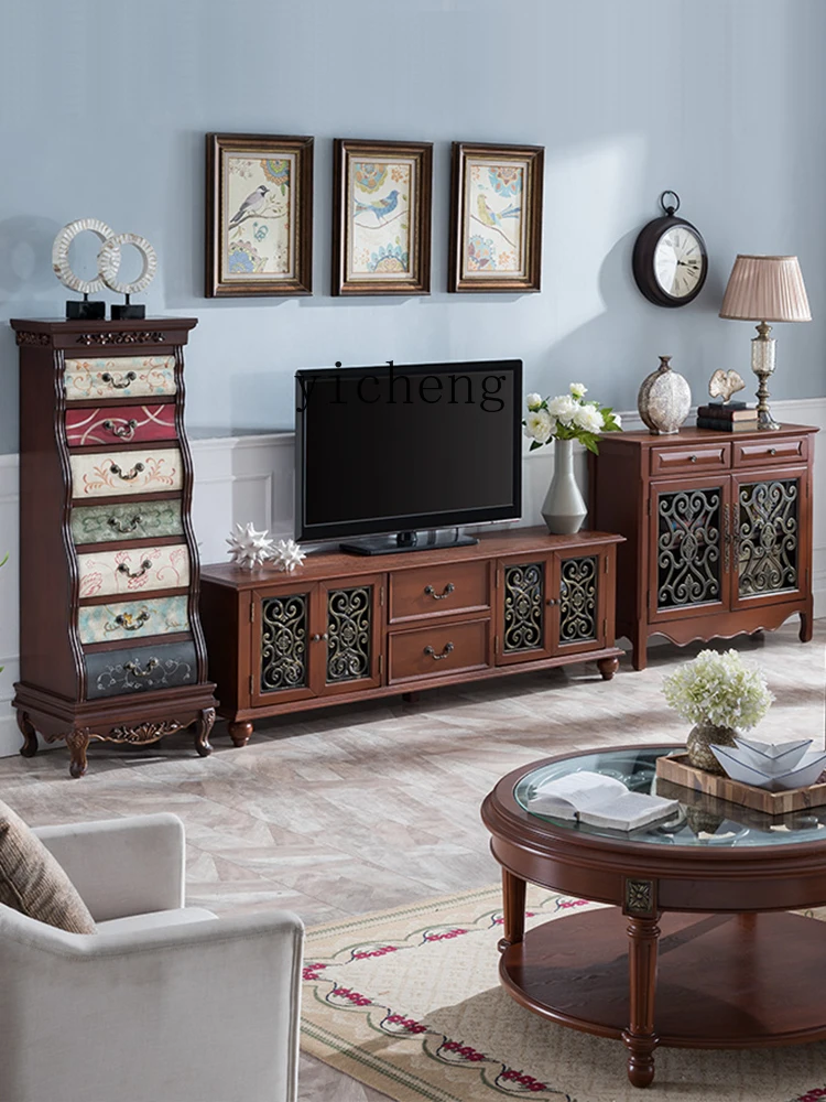 

American Style Painted Chest of Drawers Vintage Storage Cabinet European Style Living Room Entrance Decorative Cabinet