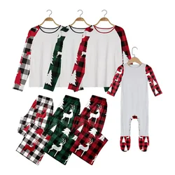 Sublimation Blank Polyester Christmas Family Plaid Long Sleeve Clothes Sleepwear Matching Outfits Pajamas Set for Customized