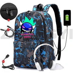 Angry Geometry Dash USB Charging Backpack Game Geometry Dash Anti Theft Big School Bags for Girls Men Laptop Business Mochila