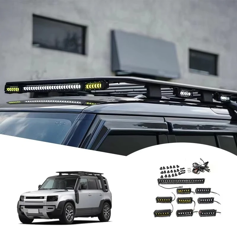 

Передний спойлер с LED-подсветкой, верхние фонари на крышу, различные цвета, порошковое покрытие, стальной багажник на крышу для Defender, фонари для багажника на крышу