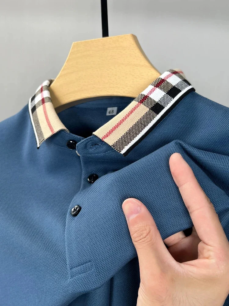 Luxury Quality Autumn Clothing Business Casual Collar Plaid Long-sleeved T-shirt Men's New Lapel Trendy Classic POLO Shirt M-4XL