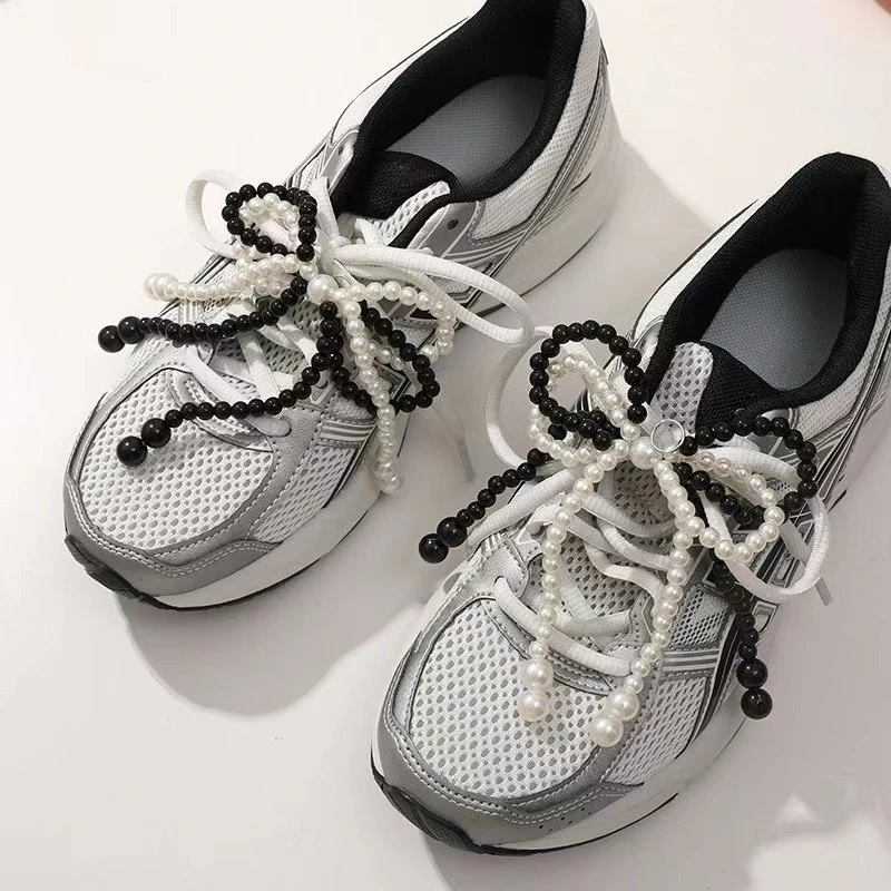 1PCS Double Layered Pearl Bead Bowknot Charm Shoe Buckle Handmade Shoes Clip Decoration Bag Pendant Bow Key Chain Accessories