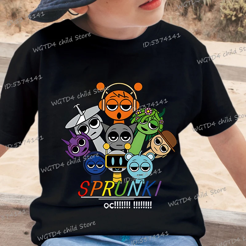 Summer Kids T Shirt Anime Sprunki Graphic Shirt Boys Girls Horror Games Tops Short Sleeve Wild Tee Cartoon Sprunki T-shirts