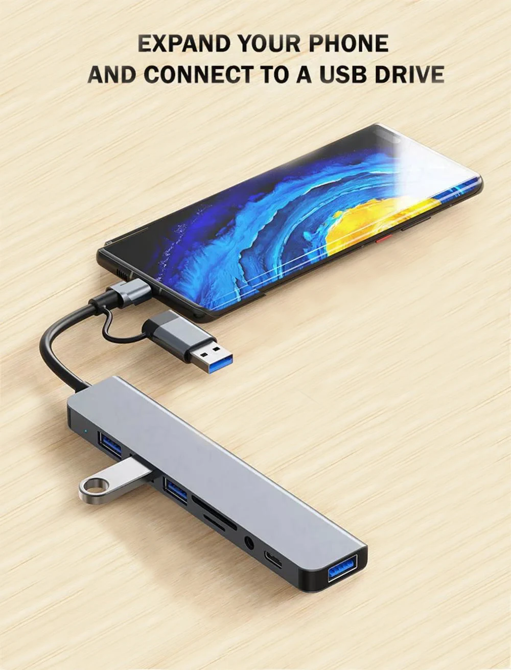 8-in-1-USB-Expander-HUB-USB-Verteiler mit 2 USB 3.0-, 2 USB 2.0- und 1 USB-C-Anschlüssen, TF/SD-Karte, geeignet für Laptops, PC, MacBook – Detail 7