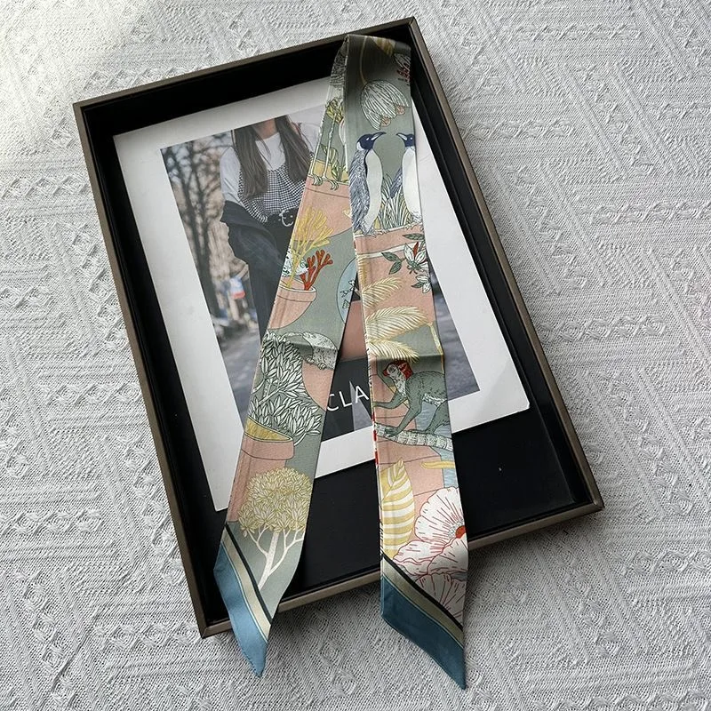 5 * 90 cm francese nuova pianta di vendita calda giungla twill di seta decorativa streamer avvolgimento borsa nastro sciarpa di seta piccola sciarpa all'ingrosso