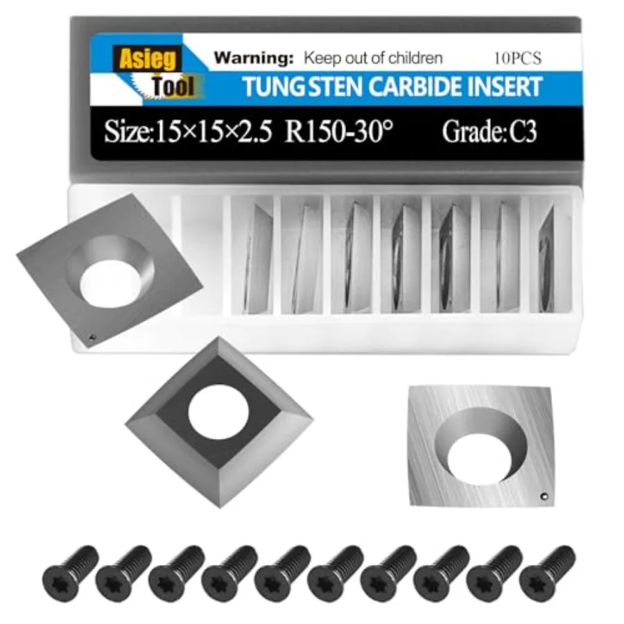 

15mm Square Tungsten Carbide Replacement Cutter Inserts Knives 15 x 15 x 2.5mm-4 Edges with 6" Face Radius fit for Woodworking