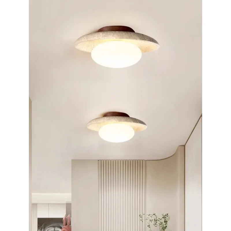 

Японские потолочные светильники Wabi Sabi LED для спальни, ванной комнаты, коридора, домашнего освещения, желтые травертиновые потолочные лампы