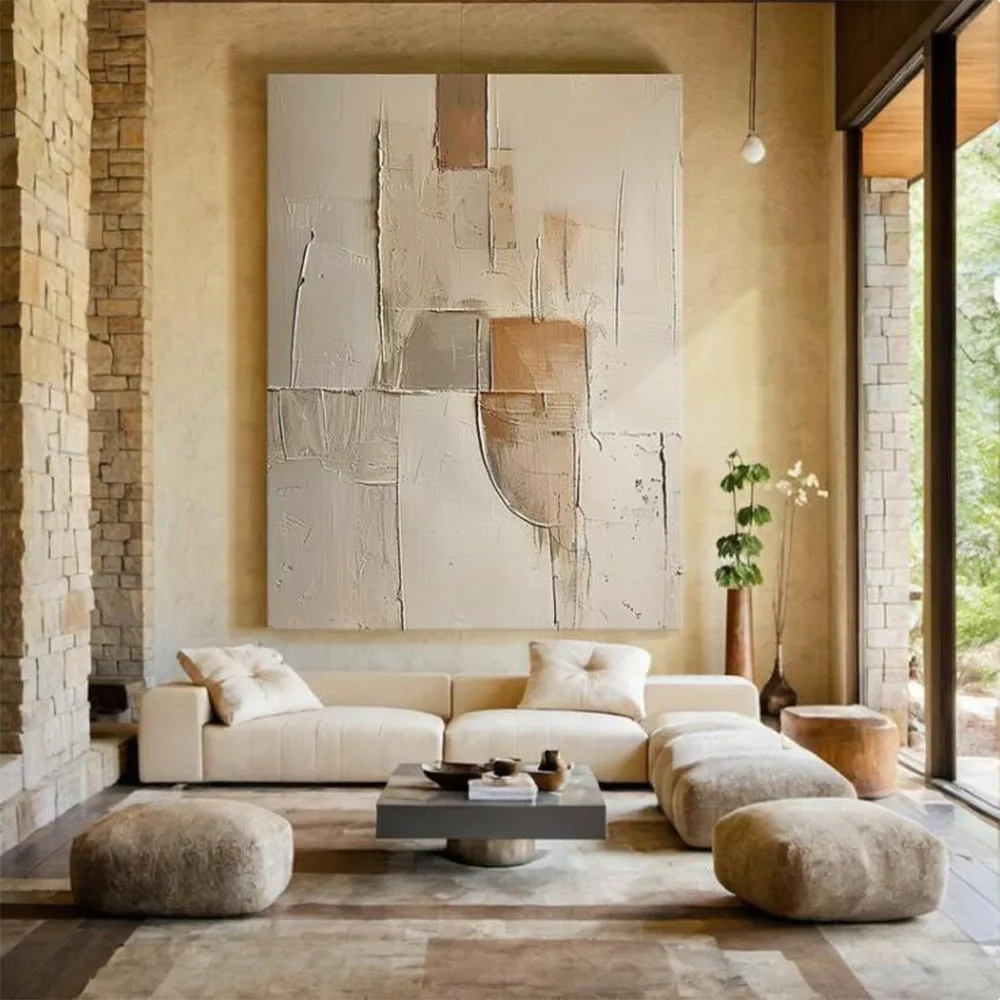 

Beige Large Canvas Abstract oil painting, Brown Simple Wall art, Textured Wall art, Personalized Decoration For Living Room,