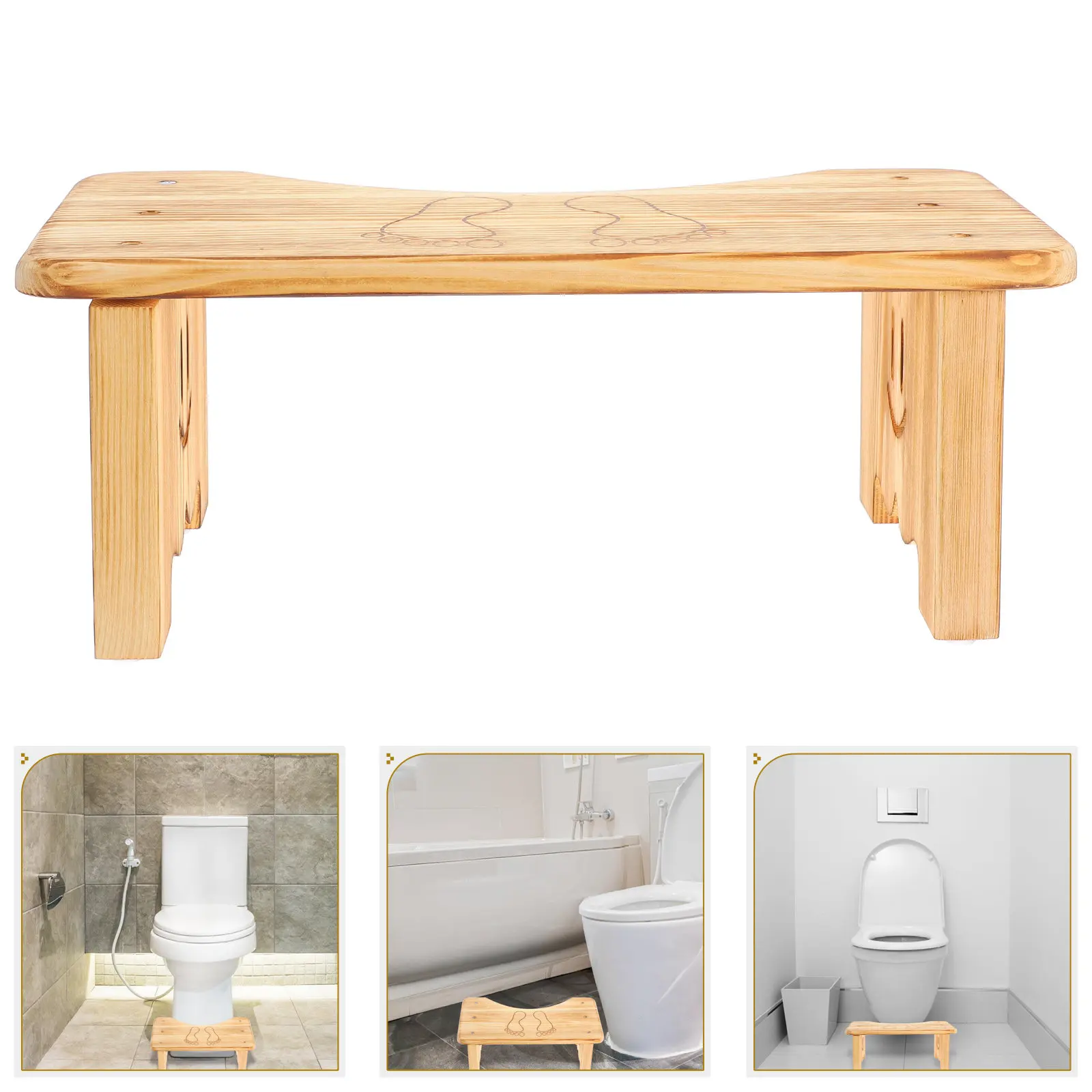 

Toilet Stool Squat Adult Wooden Step Stool Bathroom Safety Comfort Stable Platform Versatile Use Bathroom Stools