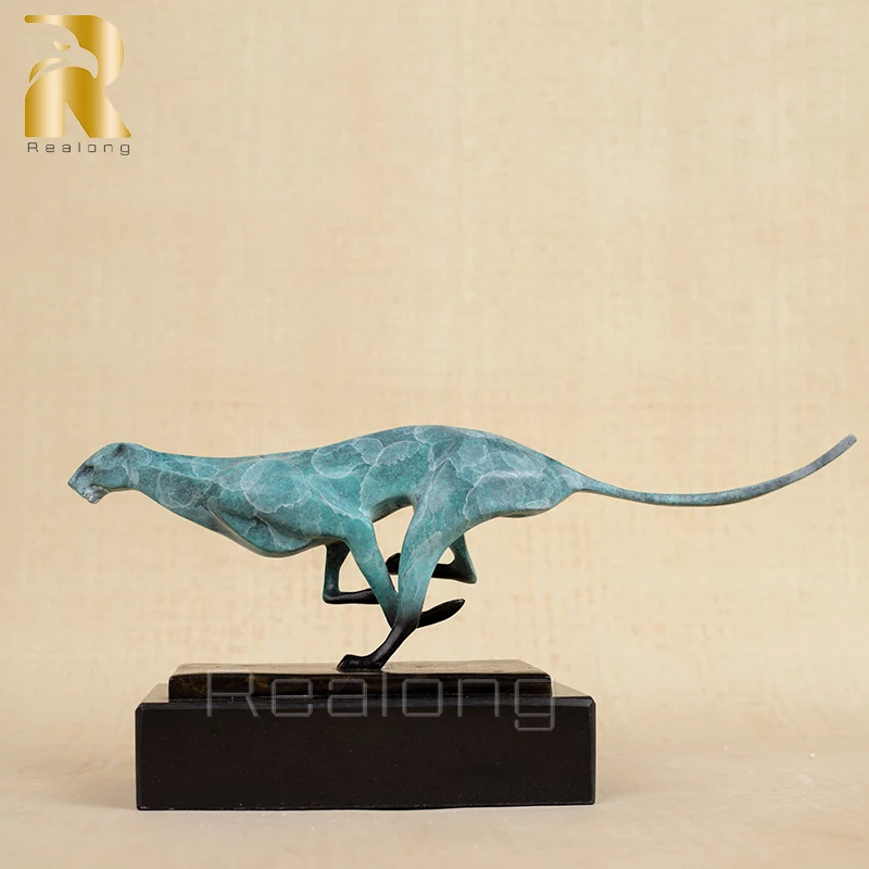 Modern Art Bronze leopard Sculpture Bronze Cheetah Statue  Animal Bronze Statues and Sculptures For Home Desk Decoration Crafts