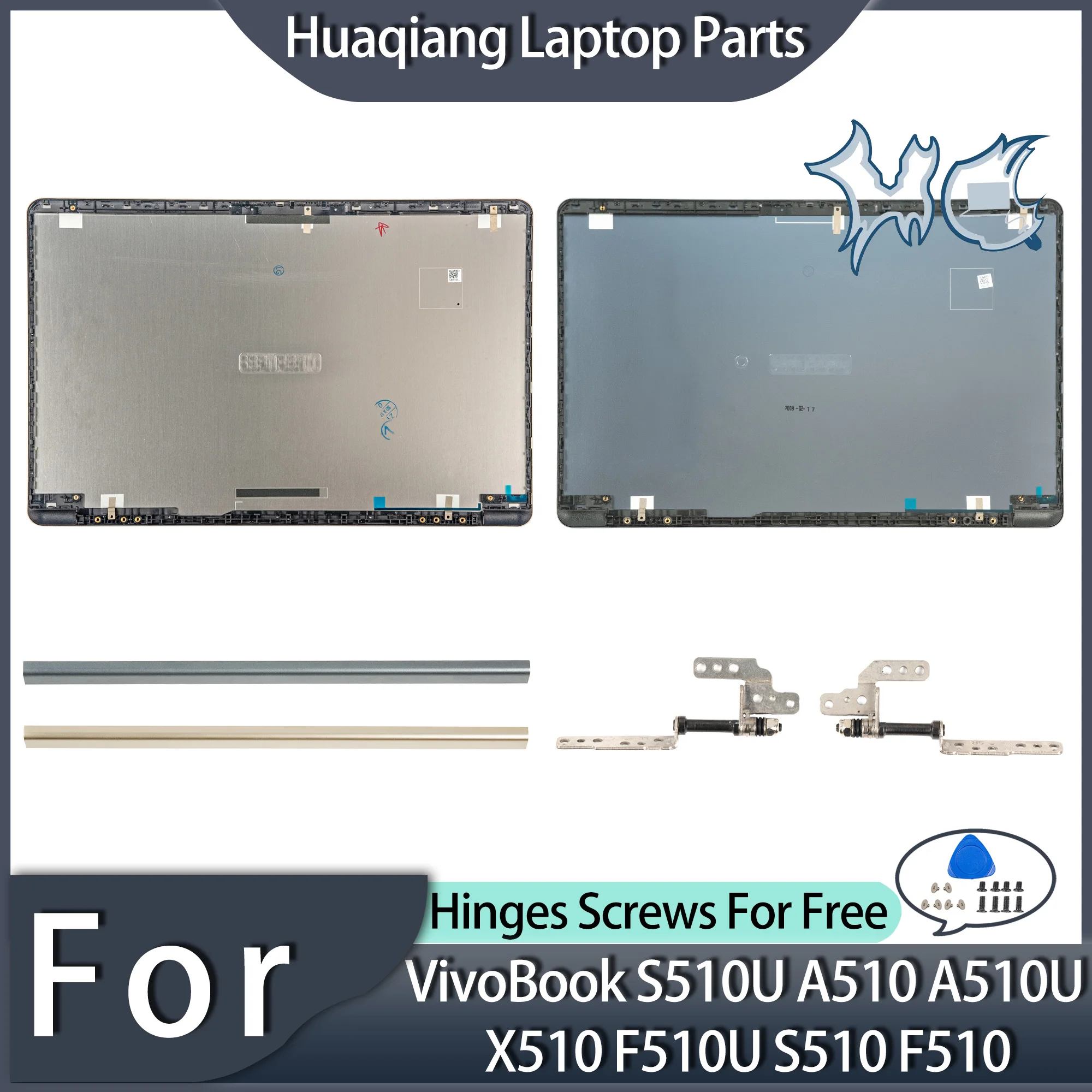 NOWA Metalowa Obudowa do VivoBook S510U A510 A510U X510 F510U S510 F510, Tylna Pokrywa LCD, Zawiasy, Obudowa Laptopa, Szara/Złota