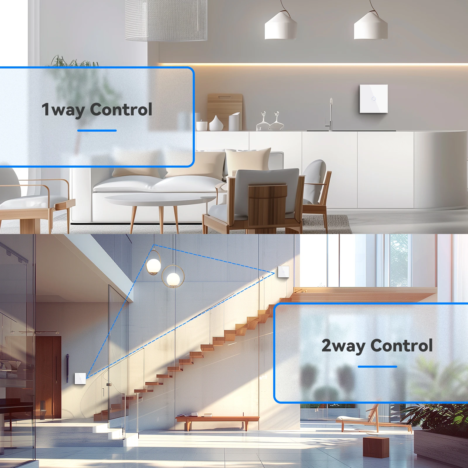 BSEED 1/2/3Gang Touch Light Switch 1/2/3Way Sensor Stair Switches Plus Wall Socket EU Standard Glass Panel Blue Back Light 10A