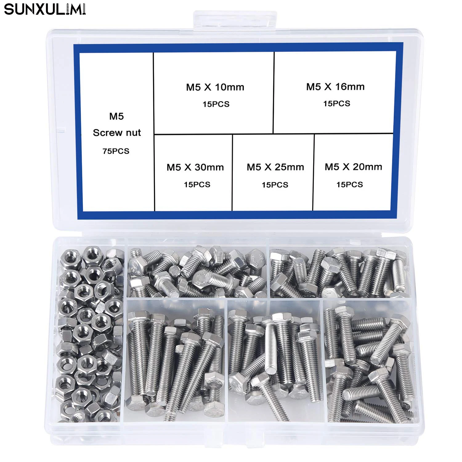 

M5 stainless steel bolt and nut kit, hexagonal flat-head bolt, screw, nut, hexagonal socket head bolt, parts combination box