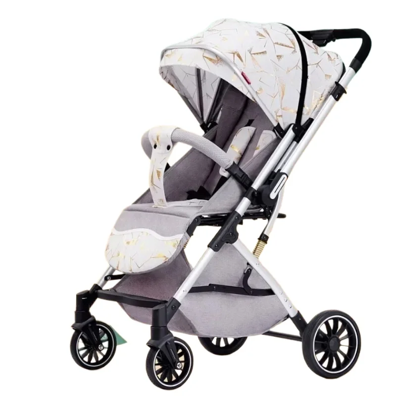 Four-wheel Baby Stroller Two-way Lightweight High-view Baby Stroller Can Sit or Lie Down Portable Travel Baby Stroller