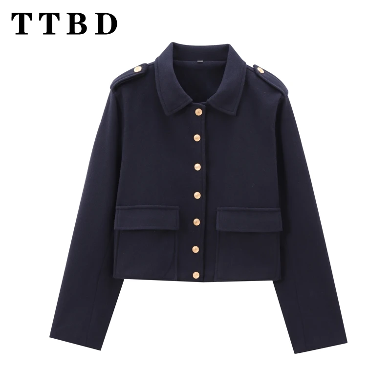 

TTBD 2024 Bomber Jacket Women Button Cropped Jackets Long Sleeve Streetwear Coat Women Outerwears