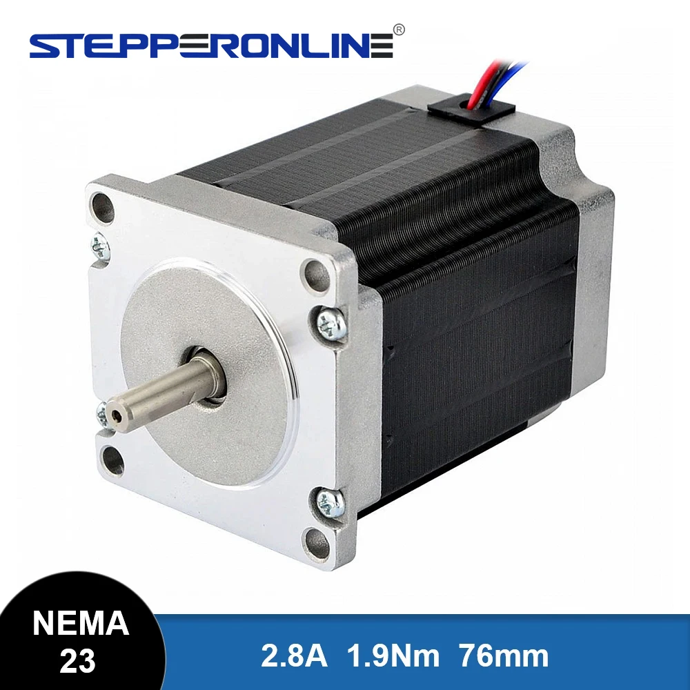 STEPPERONLINE Nema 23 Stepper Motor 76mm 1.9Nm(269oz.in) 2.8A 4-lead 6.35mm Shaft Nema23 Stepp Motor for 3D Printer DIY CNC