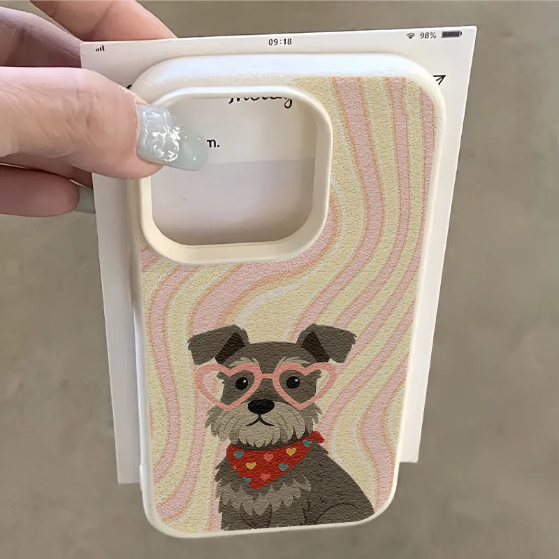Adorable Heart‑Glasses Schnauzer Swirl Aesthetic Phone Case iPhone17promax /16/15/14/13/12ProMax/11/11Pro Anti-drop protection