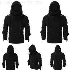 Sweatshirts Men Hoodies Solid Full Sleeve Casual Regular Drawstring Splice Tops Sweatshirt Rivet Pockets Autumn Winter