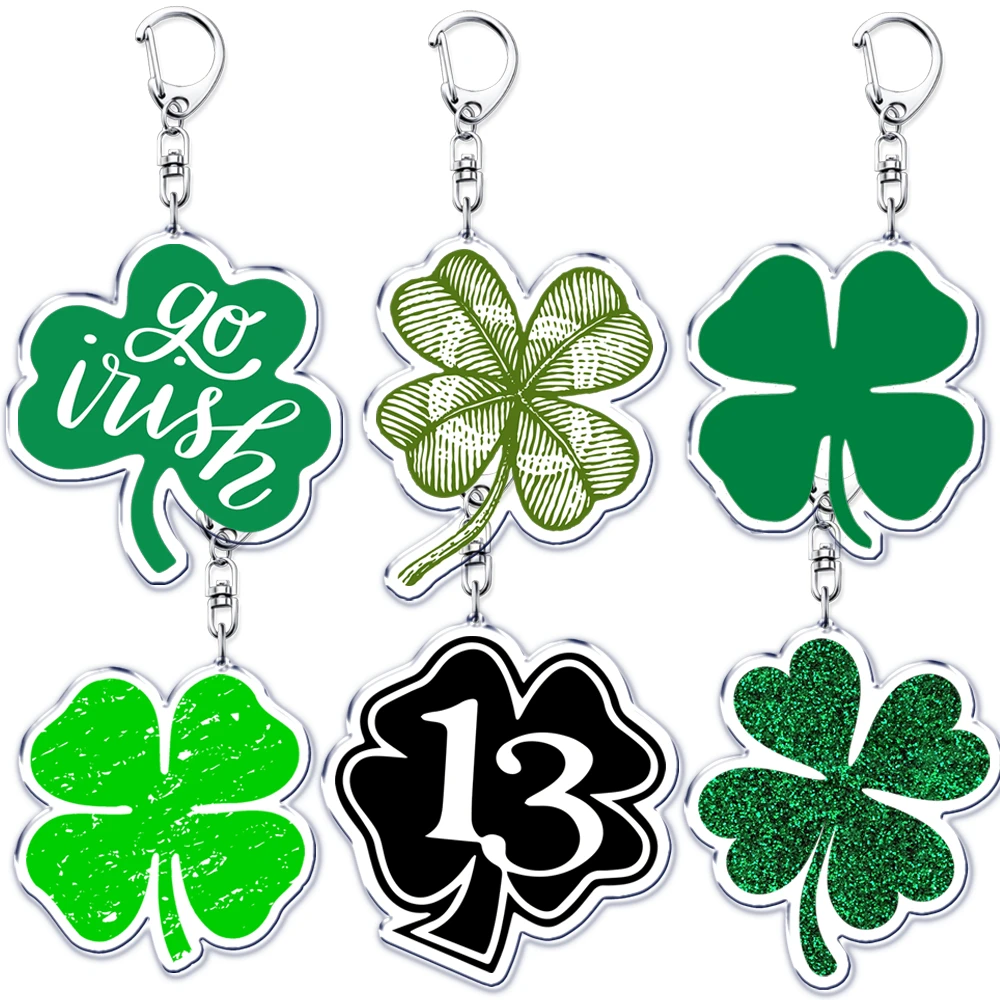 Hot Four Leaf Green Plant Lucky Clover Keychains for Accessories Bag Irish Luck Shamrock Keyrings Jewelry St Patricks Day Gifts