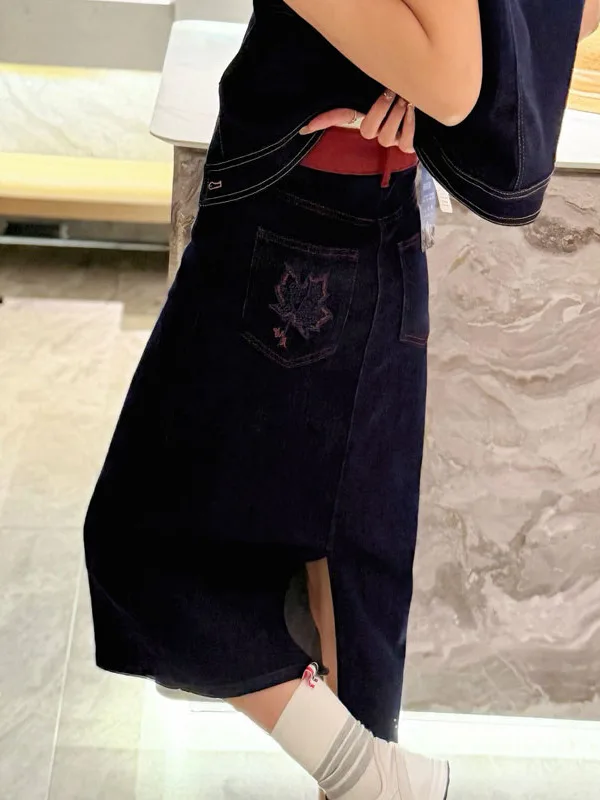 

High Waist Straight Leg Denim Skirt Color Block Spring New Arrival Women's Fashion Casual Cotton Blend Skirt T63051