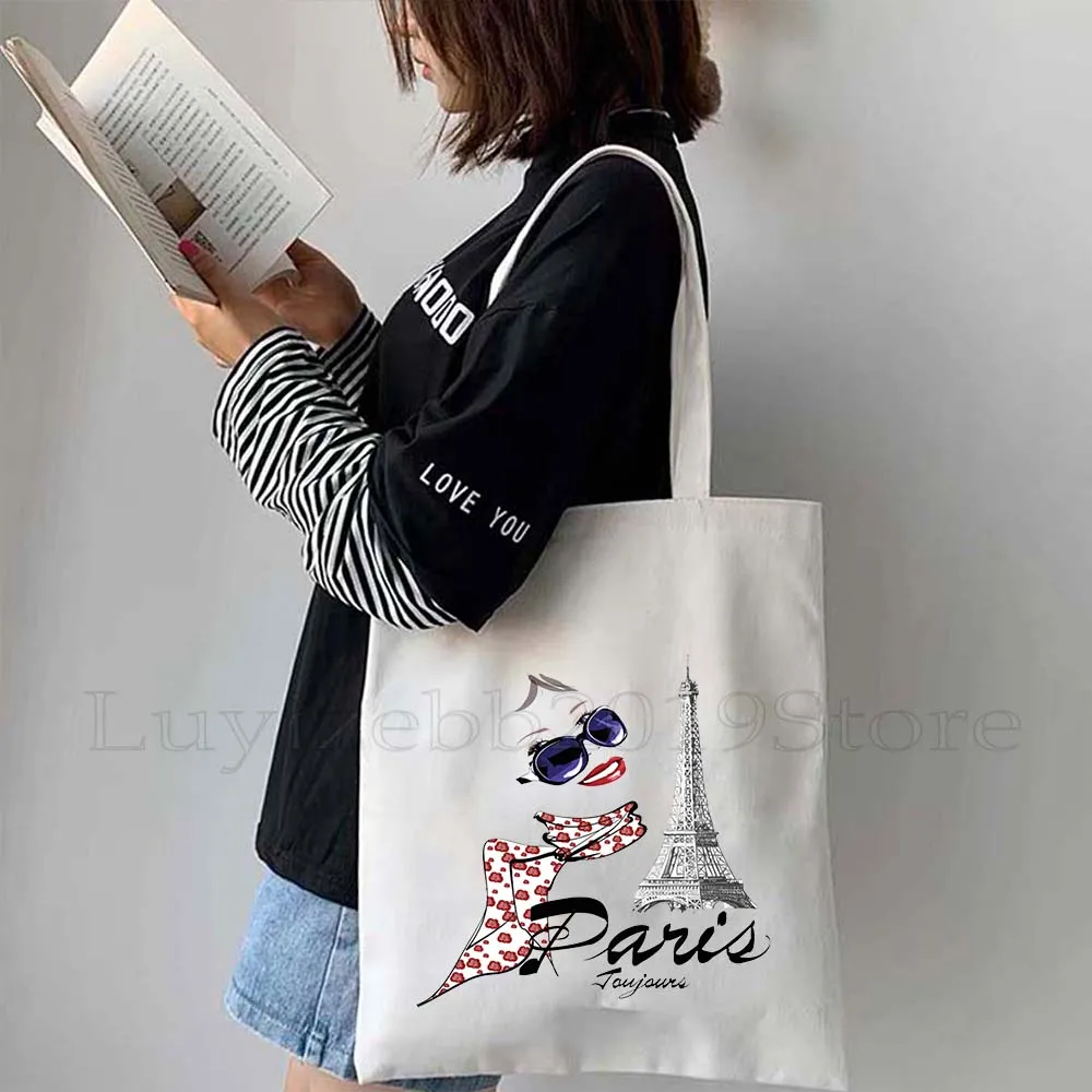 Bonjour Starry Night Paris Eiffel Tower France City Love Heart French Flag Map Europe Travel Canvas Shoulder Tote Bag Handbag