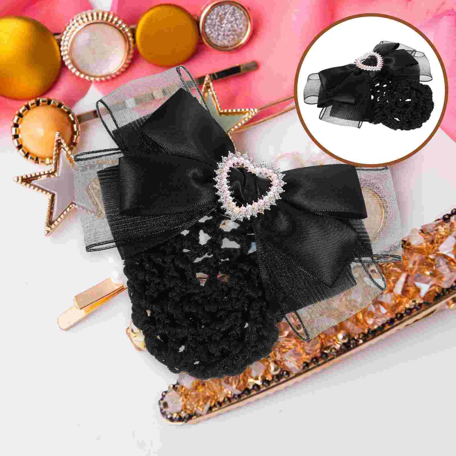 

Hair Claw Clips Flight Attendant Ladies Bun Hairnet Headgear Hairnets for Cooking Girls Cover Black Bowknot Staff