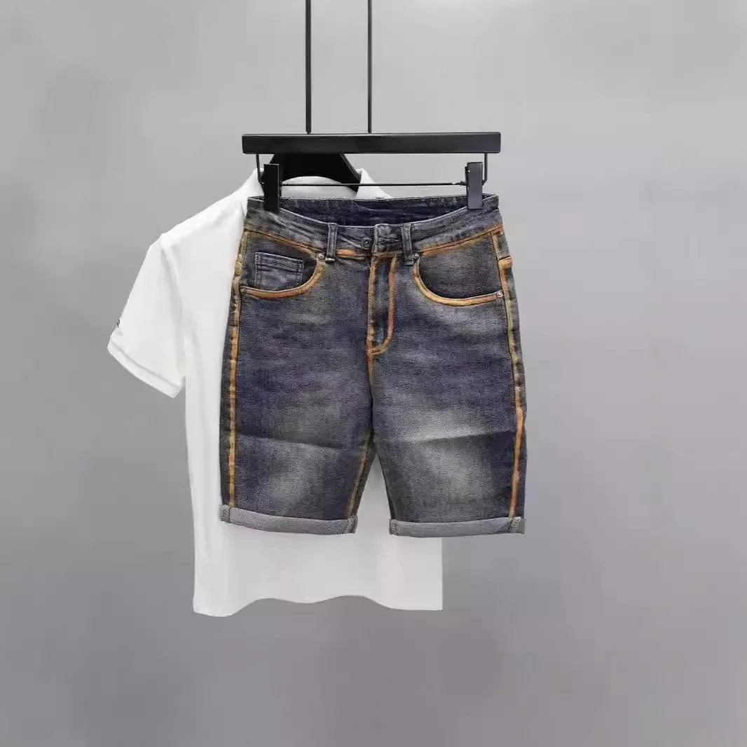 

LIBIELIY Summer Men's Japanese Straight Knee Length Straight Jeans Shorts American Loose Simple Casual Trendy New Fashion Denim