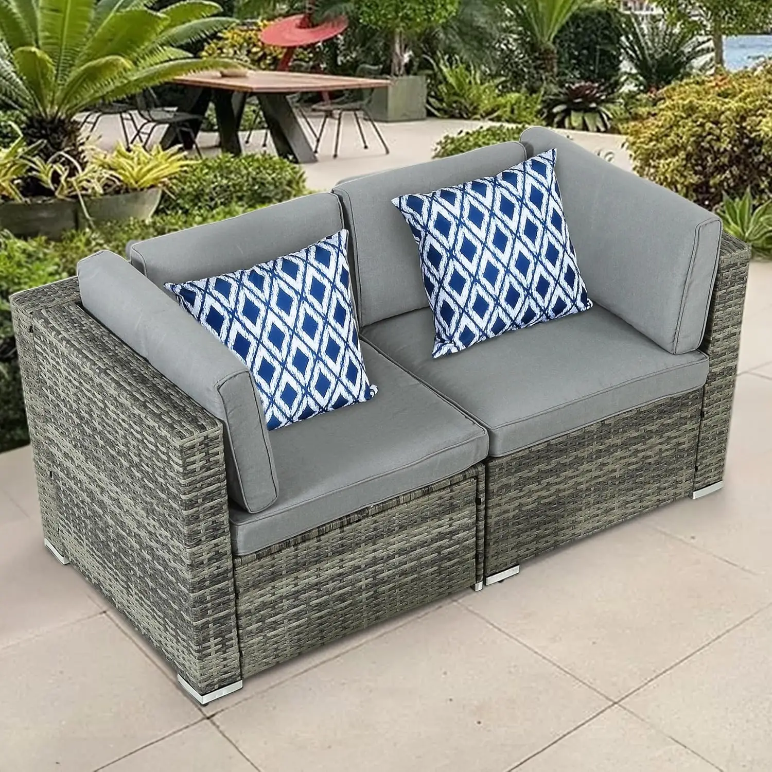 Patio Furniture Wicker Outdoor Loveseat, Sofa PE Rattan Wicker Conversation Set Loveseat for Backyard, Balcony and Deck