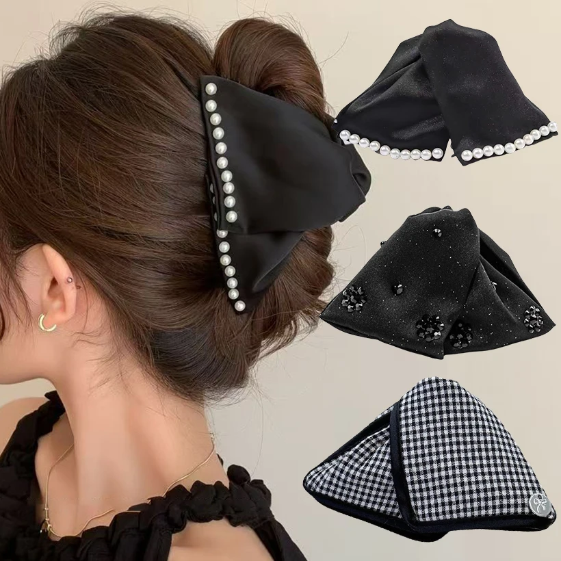 أنيقة كبيرة الراين القوس مشبك شعر السلطعون اللؤلؤ دبابيس الشعر النساء الفتيات الحلو حلية شعر مقاطع الشعر موضة إكسسوارات الشعر #3