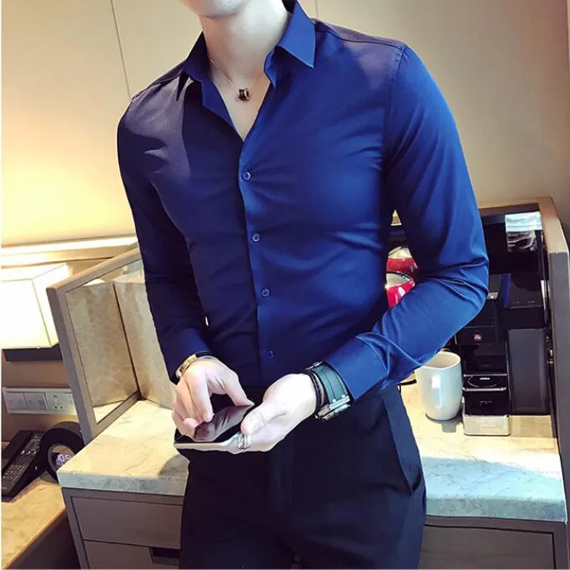 2023 British Style Men's Business Leisure Long Sleeve Shirts/Male Slim Fit High Quality Solid Color Dress Shirts Plus Size S-3XL